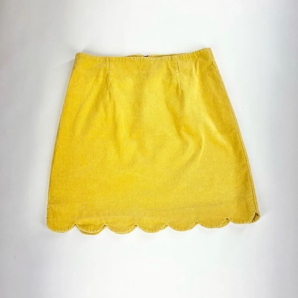Louche Alicja mustard scallop edge corduroy skirt 10